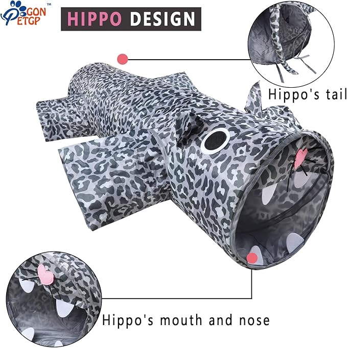 Large Indoor Cat Tunnel for Small Pets, 47IN, Tear-Resistant Polyester with Crinkle Crackle Paper, Folds Down for Easy Storage