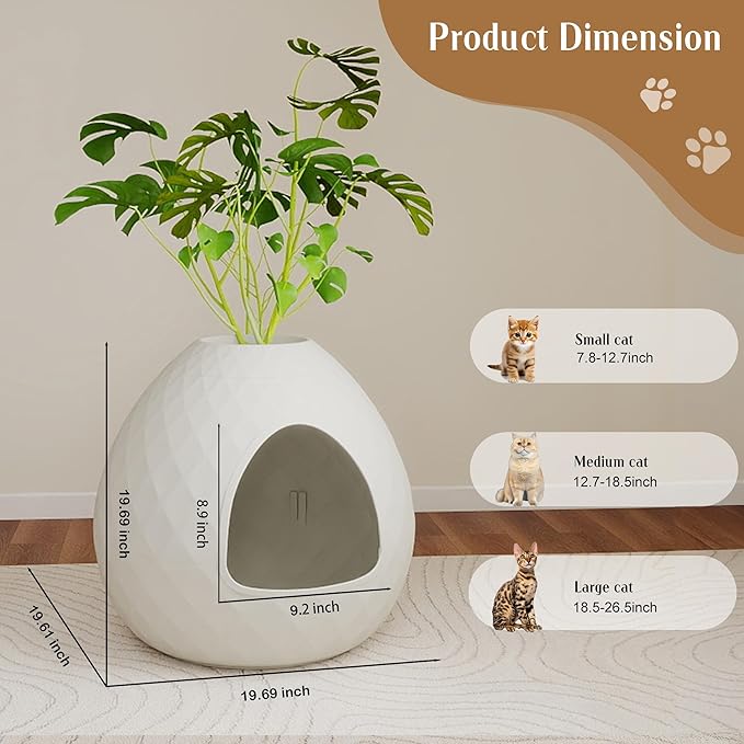 DRATO Cat Litter Box Enclosure Hidden Litter Box Furniture with Removable Planter Top Vented Easy to Clean Multi-Functional for Living Room Indoor, White