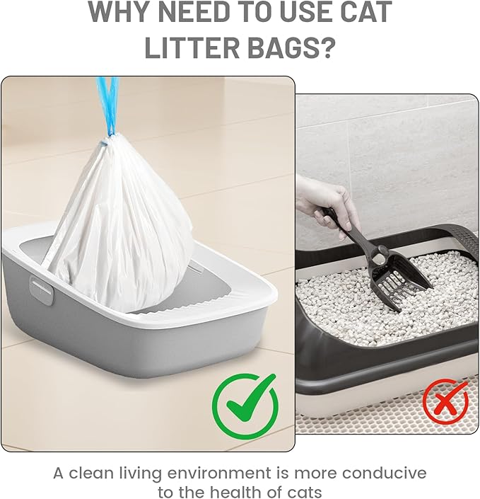 120pcs Cat Litter Bags for MeoWant MW-SC01/MW-SC02/MW-LR01 Self-Cleaning Cat Litter Box Liner, Automatic Self Cleaning Cats Waste Bags for Self-Cleaning Cats Liners with Drawstring Pet Waste Boxes Bag