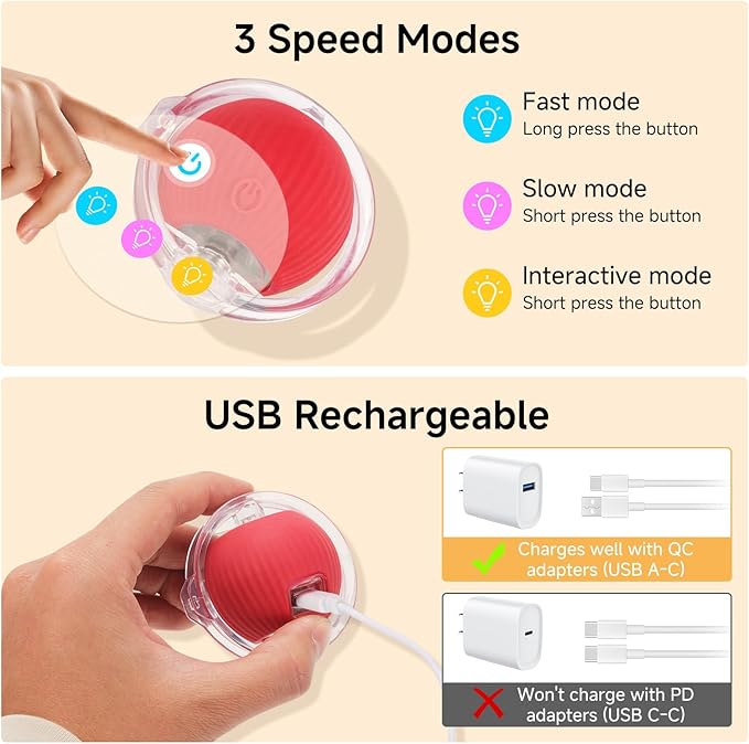 2 in 1 Simulated Hunting Interactive Cat Toy,Self Rolling Ball in Pouch Rechargeable Hide and Seek Toys for Indoor Cats,Red Fast Rolling Ball in Mat,Cat Chasing Mouse Game