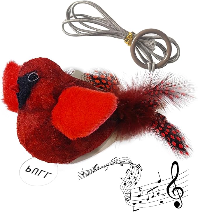 Natural Catnip Cat Toys Attract Cats to Play to Satisfy Cat's Natural Hunting Instintion Interactive Cat Toy with Lifelike Chirp Sound Box Kitten Toy Real Feather Birds Cats Toy (Red Bird)