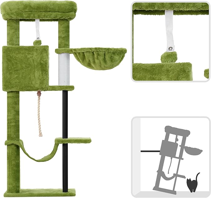 Cat Tree, Cat Tower for Indoor Cats, 43.3 inch Cat Tree Tower with Sturdy Steel Tube, Hammock, Cat Condo for Small Cats and Kittens, Scratching Post, Green GCT004SGR