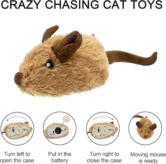 Suhaco Cat Toys Interective Automatic Moving Mouse Kitten Toys with Real Mice Sound Electric Squeaky Random Moving Kitty Toys for Indoor Cats Chasing Self Play Fun Cat Toy for Boredom