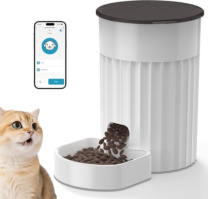 PAPIFEED Automatic Cat Feeder 3L, 2.4G WiFi Auto Pet Food Dispenser for Cats and Small Dogs, Timed Cat Feeder Programmable Portion Size with APP Control & Alexa 1-10 Meals Per Day (White)