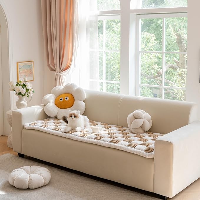 Washable Pet Bed Sofa Cover, Funny Cat Mat, Anti-Slip Dog Bed for Large Dogs (Light Coffee, 70x180 cm/28 * 71in)