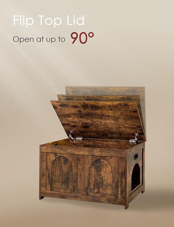 DINZI LVJ Cat Litter Box Enclosure, Flip Top Litter Box Furniture, Farmhouse Hidden Cat Washroom, Wooden Pet House, End Side Table, 31.5"L x 19.7"W x 19.7"H, Sturdy and Easy to Assemble, Rustic Brown