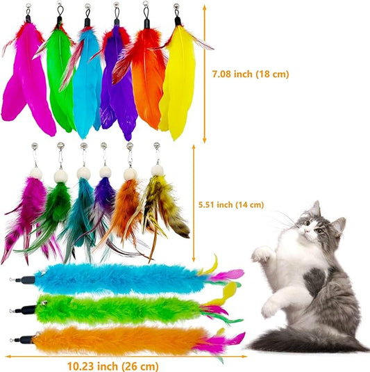 15 Pieces Cat Feather Toy Refills, Cat Toys Wand Replacement Attachments Assorted Feathers Toy for Indoor Cats