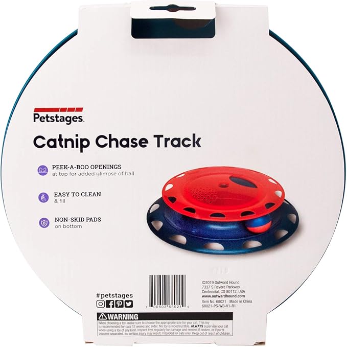 Catstages Catnip Chase Interactive Ball Track Cat Toy, Red and Blue