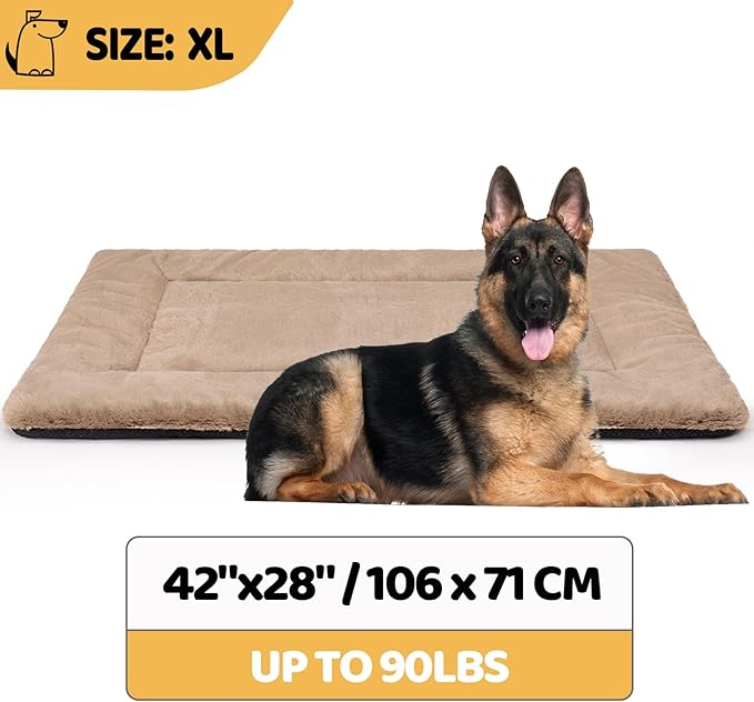 Crate Pad for Large Dogs, Ultra Soft Bed Washable & Anti-Slip Kennel Pad for Dog Cozy Sleeping Mattress, Travel Flat Pet Beds for Indoor & Outdoor Dog (42" x 28", Brown