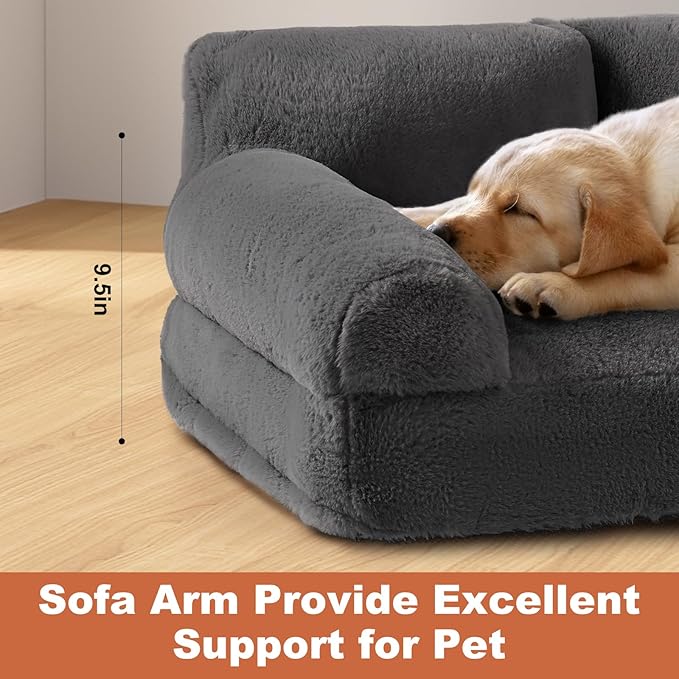 Dog Couch Bed - Cat Bed for Indoor Cats, Calming Pet Sofa Puppy Sleeping Bed with Removable Washable Cover, Cute Dog Couch and Lounge Chair for 45lbs Cats & Small Medium Dogs(Dark Grey)