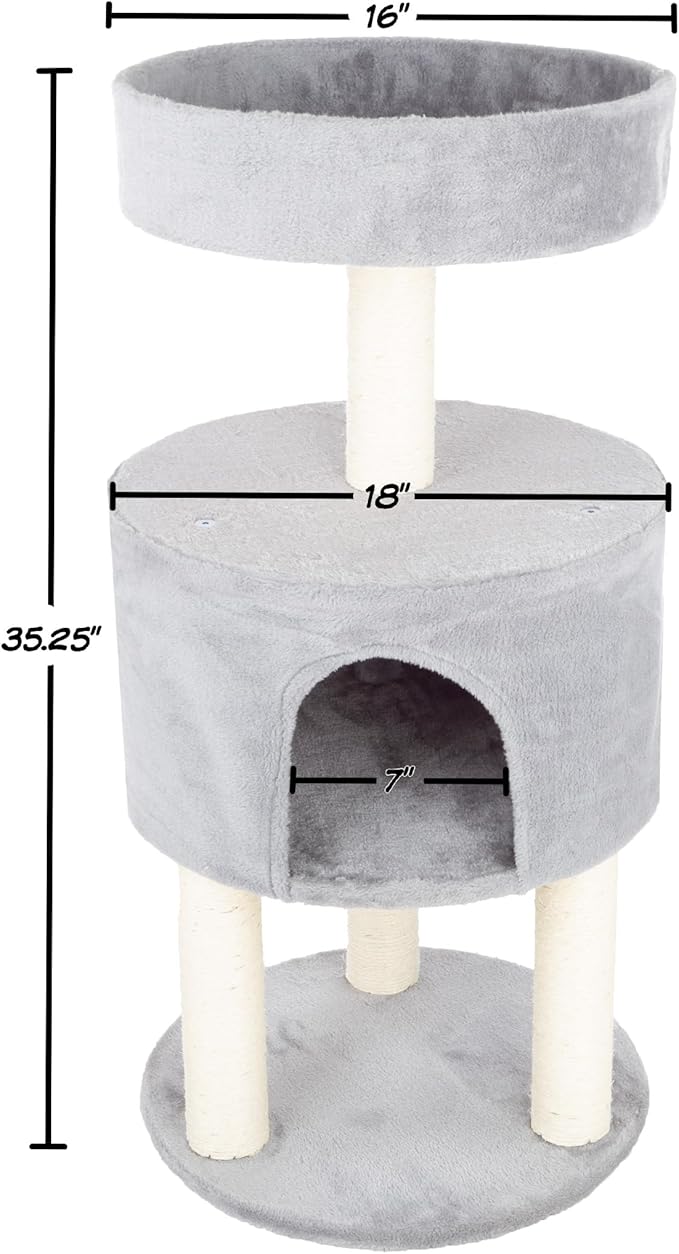 4-Tier Round Cat Tower - Large Cat Condo, Napping Perch, and 4 Sisal Rope Scratching Posts - Cat Tree for Indoor Cats by PETMAKER (Gray)