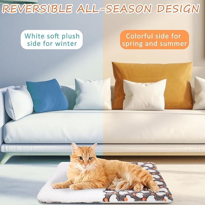 2 Pack Self Warming Cat Mat Self Heating Pad Bed Reversible Machine Washable Reflects Body Heat Warm Thermal Pet Pad Crate Blanket for Feral and Indoor Cat (Heart,22'' X 18'')