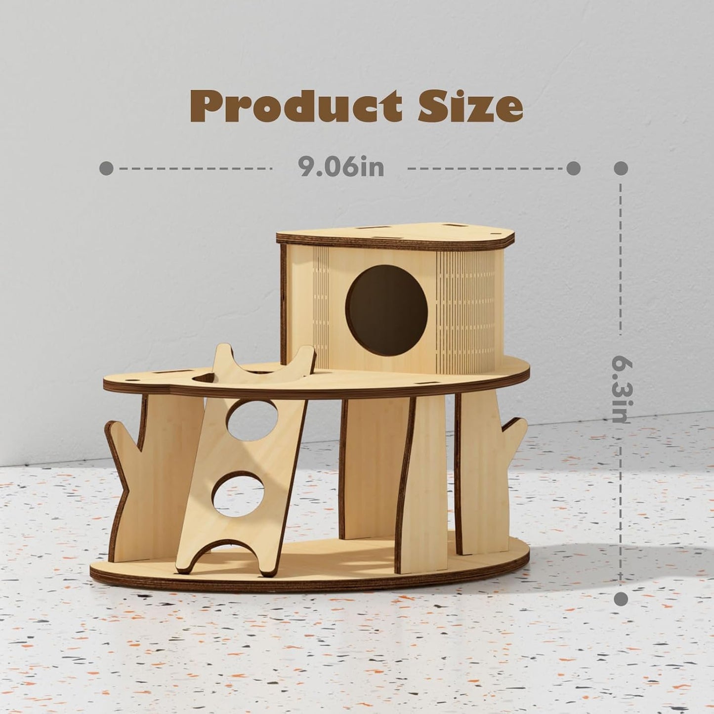 Wooden Hamster House with Ladder, 2-Tier Tree House Design Hamster Hideout Cage Accessories for Dwarf Gerbil Mouse