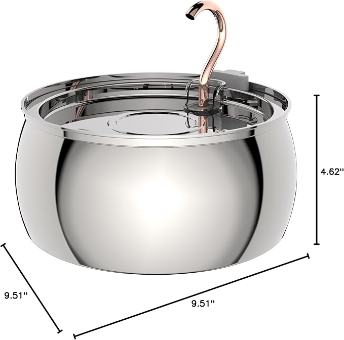 Tomxcute Cat Water Fountain - 4.0L/135oz Gooseneck Copper Faucet Design Cats Fountain for Drinking - Large Capacity Stainless Steel Cat Water Fountain - Comes with 3 Replacement Filters