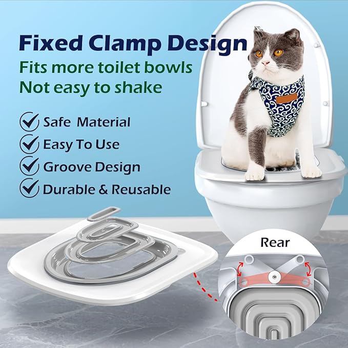 Cat Toilet Training Systems,Cat Toilet Training Kit,Reusable Plastic Trainer for Pet Cleaning with 1 Replaceable Cat Feather Toy,Litter Boxes (Gray)