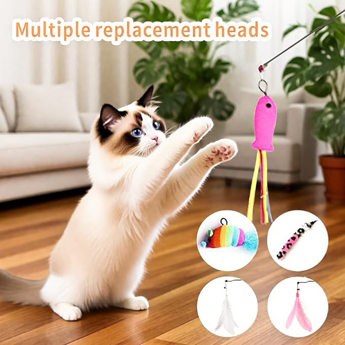 Interactive Cat Toys for Indoor Cats - Includes Wand, Feather, Hanging & String Toy