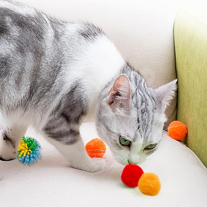 PET SHOW 20Pcs Cats Toys Interactive Kitten Ball Toys Assortments Variety Pack for Indoor Cats Mice Feather Sparkle Crinkle Ball Bells Spring