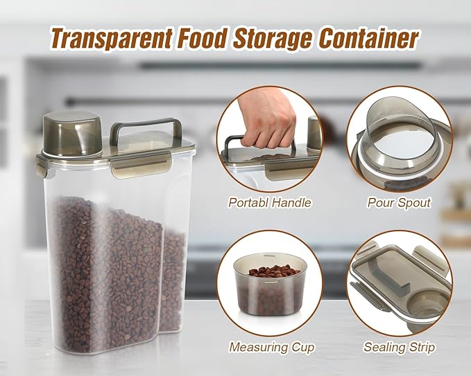 TBMax Dog Food Storage Container, Large Airtight Cat Food Container with Bigger Spout and Cup, Portable Travel Pet Food Storage Dispenser for Small Animal Kibble Storage, Bird Seed Container