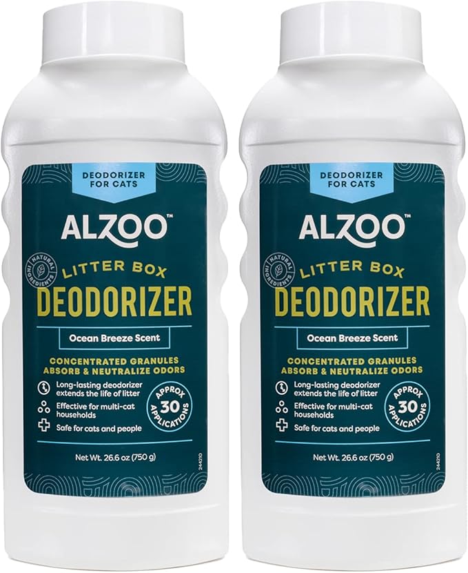 Cat Litter Deodorizer, Concentrated Granules Absorb & Help Neutralize Odors, Mineral-Based Active Ingredients, Up To 30 Uses, Ocean Breeze Scent, 26.6 Oz., Pack of 2