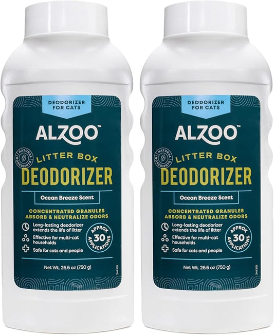 Cat Litter Deodorizer, Concentrated Granules Absorb & Help Neutralize Odors, Mineral-Based Active Ingredients, Up To 30 Uses, Ocean Breeze Scent, 26.6 Oz., Pack of 2