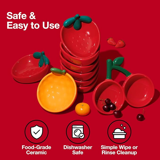 VETRESKA Ceramic Pet Bowl Tilted Design Pet Feeder for Food and Water Anti Vomit Cat Bowls for Indoor Cats Cute Strawberry Cat Bowl Dishwasher Safe