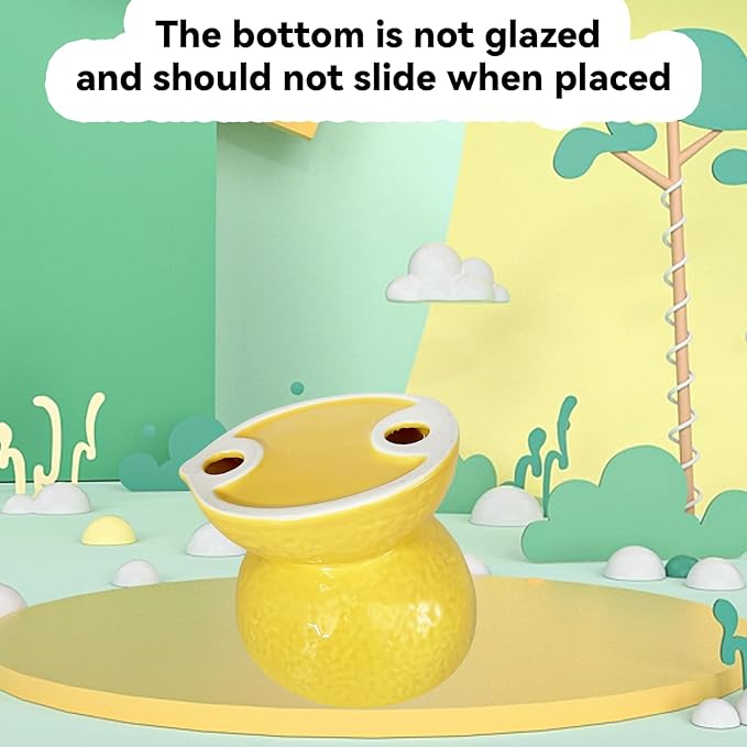 Hamiledyi Ceramic Raised Cat Bowl Anti Vomiting Elevated Tilted Cat Food & Water Bowls 2PCS Pet Feeder Dish for Indoor Kitty and Small Dogs (Watermelon & Lemon)