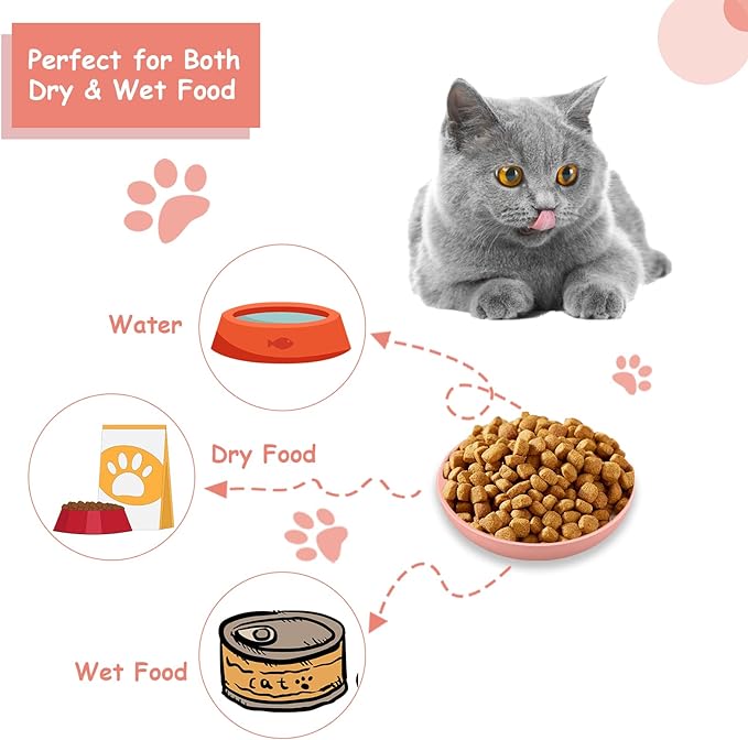 6-Pieces Whisker Fatigue Cat Bowl - 5.5 Inch Shallow Cat Food Dish Wide Cats Wet Feeding Bowls, PET Plate for Kittens and Short Legged Cats, Wheat Straw