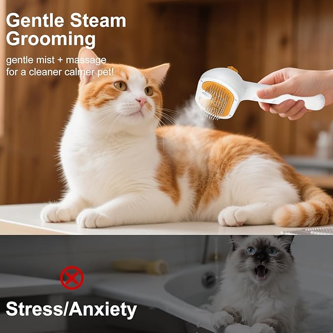 3-in-1 Pet Steam Brush Set for Dogs & Cats, Grooming Comb with Spray, Defur Tool, Water-Assisted Hair Removal, Spritz Brush, Multi-Purpose Kit, Undercoat Rake, Deshedding Brushes, Dematting Brush.