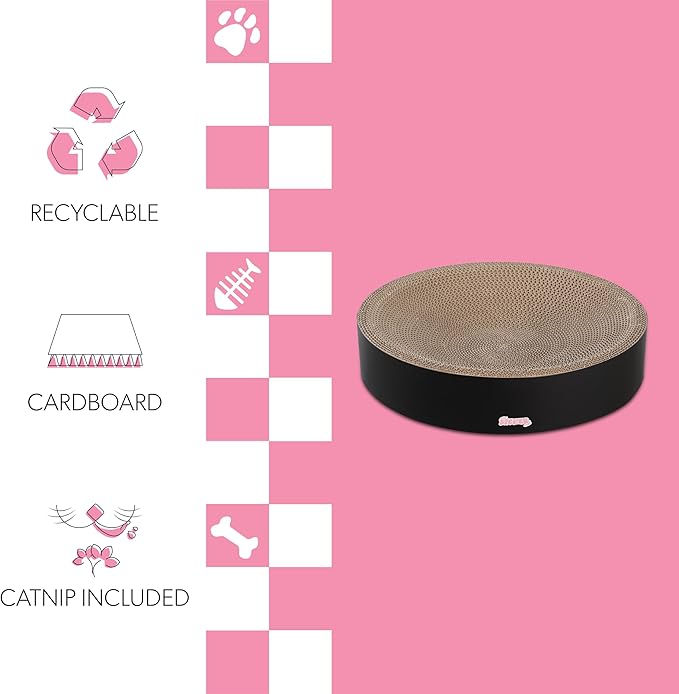 CSR1010H Nelson 20.13" Modern Cardboard Round Bowl Cat Scratcher with Catnip, Ink
