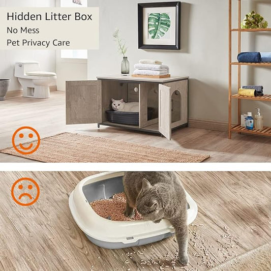 unipaws Top Opening Cat Litter Box Enclosure, Flip Top XL Extra Large Cat Box Furniture, Friendly to Elderly People, High Jumbo Automatic Litter Box Cover Hidden for Large Cat