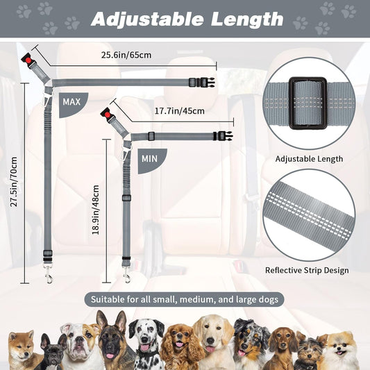 BWOGUE Pet Dog Cat Seat Belt Reflective Car Dog Headrest Restraint Leash Elastic Buffer Bungee Adjustable Tangle-Free Safety Leads Vehicle Seatbelt Harness for Small, Medium and Large Dogs (1 Pack)