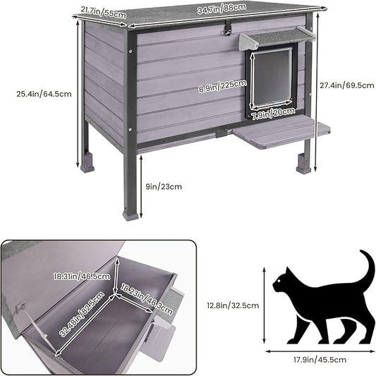 Outdoor Cat House,cat Houses for Outdoor Cats Rainproof All Round Metal Frame Wooden Condos, Indoor and Outdoor Use for Rabbit,Small Animal Feral Cat Shelter