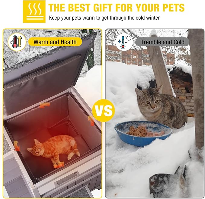 Aivituvin Outdoor Cat House Insulated for Winter, Heated Cat Shelter Kitty House Feral Cat Shelter with 100% Insulation Liner