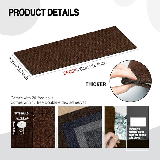 2Pack Total 78.7"x15.8" Cat Scratch Mat for Cat Couch Furniture and Wall Protector | Trimmable Self-Adhesive Carpet Climb Cat Scratcher for Covering Cat Tower and Replacement Pads (Brown)