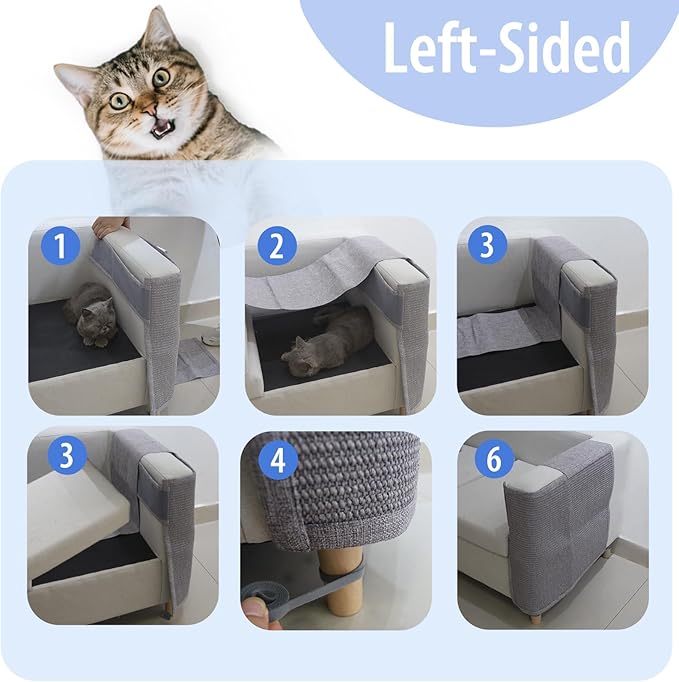 Cat Scratch Couch Protector with Natural Sisal for Protecting Couch Sofa Chair Furniture19.7’’H*23.6’’W(Smoke Gray,Left Hand)