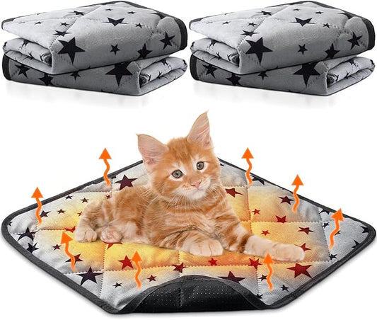 Namalu 4 Pack Self Warming Cat Bed Self Heating Cat Mat Star Pattern Soft Dog Crate Pad Thermal Pet Mat Anti Slip Kennel Washable Dog Warming Bed for Outdoor Indoor(18 x 18 Inch,Square)