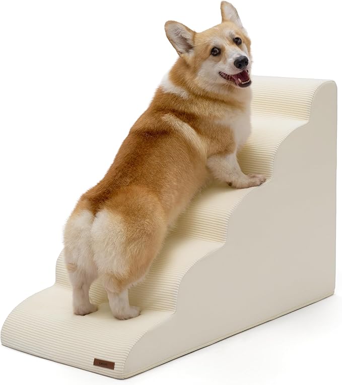 Lesure Dog Stairs for Large Dogs Pet Steps Ramp for High Bed with CertiPUR-US Certified Foam with Non-Slip Bottom, Beige, 5 Steps
