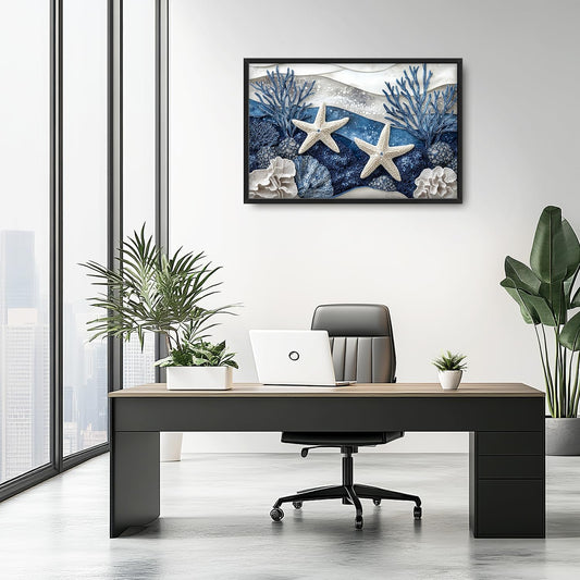 Large Starfish Nautical Wall Art for Living Room, Ocean Canvas Oversized Wall Decor, Sea Animal Modern Framed Pictures Painting Print Artwork for Bedroom Office 36"L x 24"W