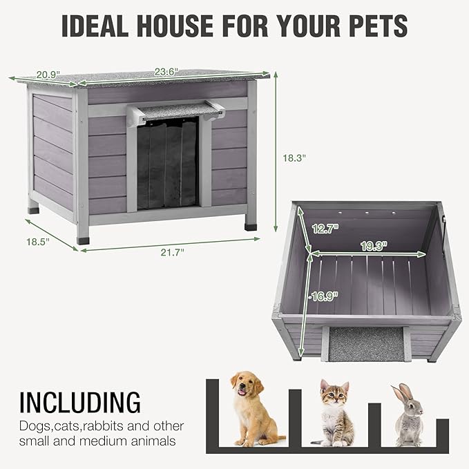 Cat House Outdoor Indoor, Waterproof Feral Cat Shelter, Wooden Rabbit Hutch Outside with Openable Top, for Bunny, Dog and Other Small Animals