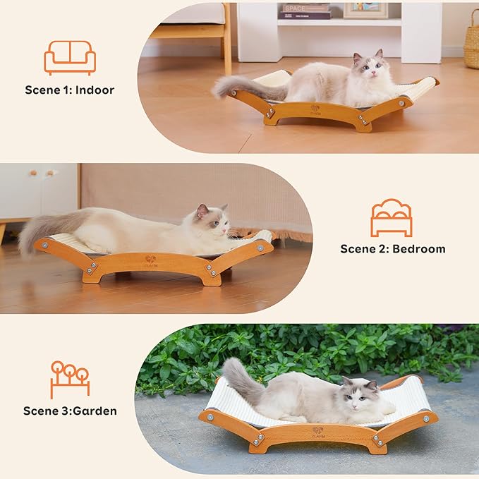 Extra-Larger Sisal Cat Scratcher Bed, Durable Cat Scratch Pad with Hammock for Indoor Cats Lounger & Sleep & Scratch, Natural Sisal Cat Scratching Post, Sturdy Solid Wood Frame (Upgraded Extra-Larger)