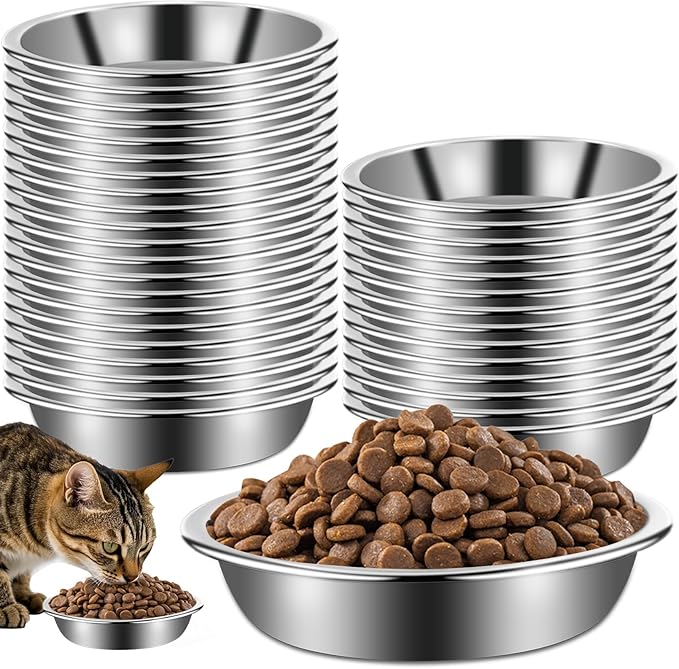 12Pcs Cat Bowls,Stainless Steel Cat Food Bowls,Metal Cat Dishes Whisker Fatigue Relief,Shallow Cat Food Dish for Indoor Kitten,Replacement Basic Cat Plates for Elevated Stand(5.5 Inch)