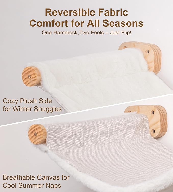 Cat Scraching Post Wall Shelves Set of 3 –1 Floating Fabric Hammock, 2 Cat Wall Ladders with 4 Steps EachWall Mounted Bed Furniture & Climber for Large Cats, Indoor Wall Playground