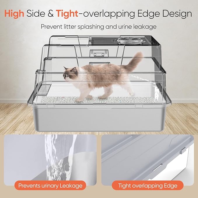 XXXL Stainless Steel Litter Box with Lid,XXXL Enclosed Metal Cat Litter Box for Big Cats,Multiple Cats,with Litter Scoop & Foot Pedal & Litter Mat,Odor Control,Easy Cleaning