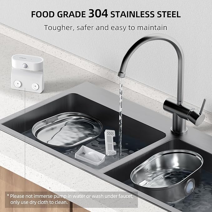 uahpet Wireless Cat Water Fountain Stainless Steel Pro, External Pump Battery Operated Pet Waterer, Dog Drinking Dispenser with Water Level Window, 67oz/2L