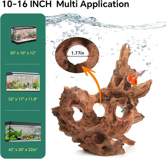 Driftwood for Aquarium Natural Aquarium Wood for Aquascaping Fish Tank Decorations Reptile Tank Decor (Porous Natural Driftwood 10-16“)