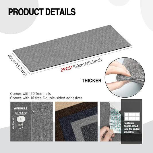 2Pack Total 78.7"x15.8" Cat Scratch Mat for Cat Couch Furniture and Wall Protector | Trimmable Self-Adhesive Carpet Climb Cat Scratcher for Covering Cat Tower and Replacement Pads (Light Grey)