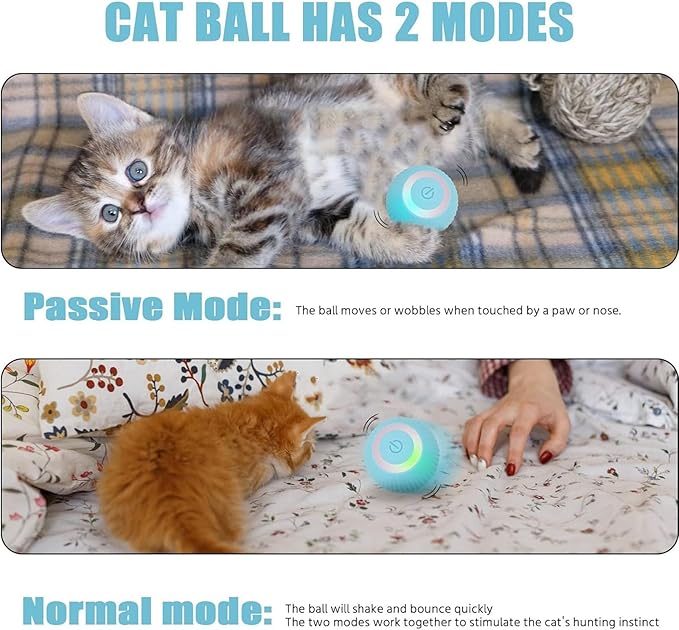 Power Ball 2.0 Interactive Cat Toy, Smart Automatic Rolling Ball for Indoor Cats, USB Charging (Pink & Blue)