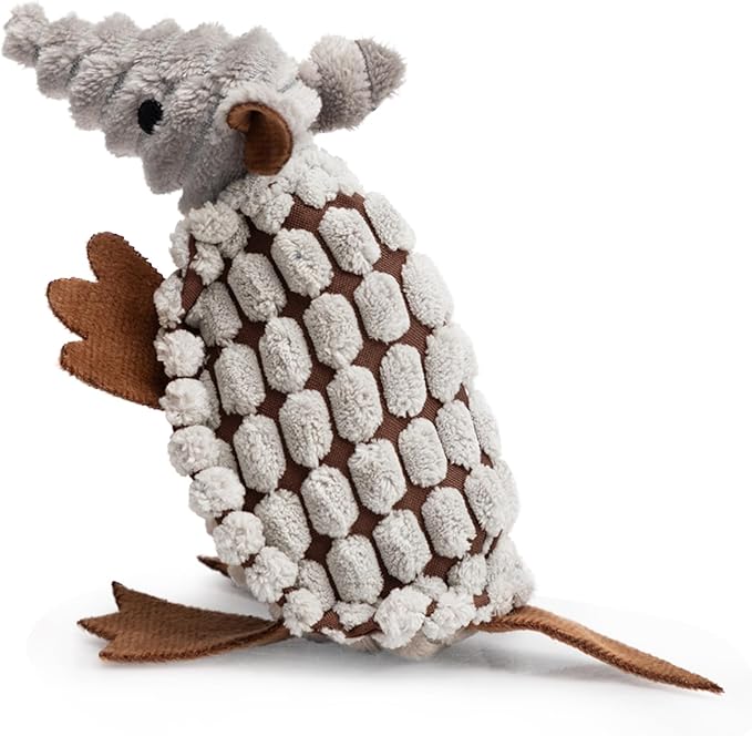 Hollypet Plush Dog Squeaky Toy Stuffed Armadillo Animal Pet Puppy Chew Toys with Clean Teeth for Small Medium Large All Breed Sizes Dogs, Gray, 6 in
