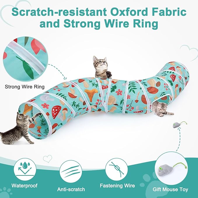 Glittme Cat Tunnel, Cat Tunnels for Indoor Cats, S-Shape Cats Cave with Cat Toys, Foldable Cat Tubes and Tunnels for Cats, Rabbit, Puppy, Guinea Pig