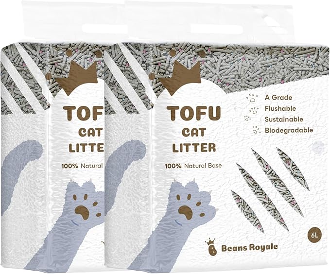 2pcs Pack (6L x 2) Tofu Cat Litter, Clumping Kitty Litter, Flushable,Pea Fiber,Dust Free, Odor Control, Low Tracking, Lightweight (Activated Carbon)